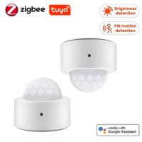 Tuya Zigbee 3.0 2 in 1 Mini PIR Motion Detector +Bright Lux Light Passive Infrared Security Burglar Alarm Human Presence Sensor
