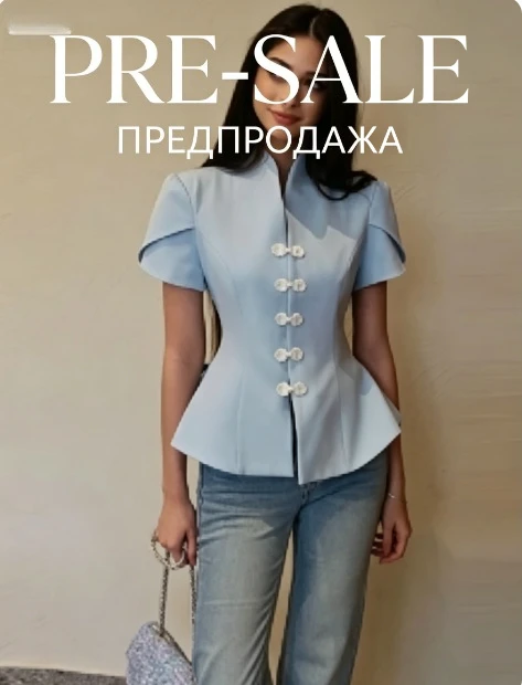 

26 Spring Summer New Short Puff Sleeve Frog Button Shirt For Women Stand Collar Single Breasted Blouse Lady Party Top