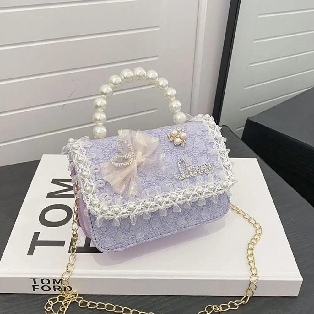 Fashion Pearl Lace Children's Crossbody Bag Princess Adjustable Girl Shoulder Bag Lightweight Handbag