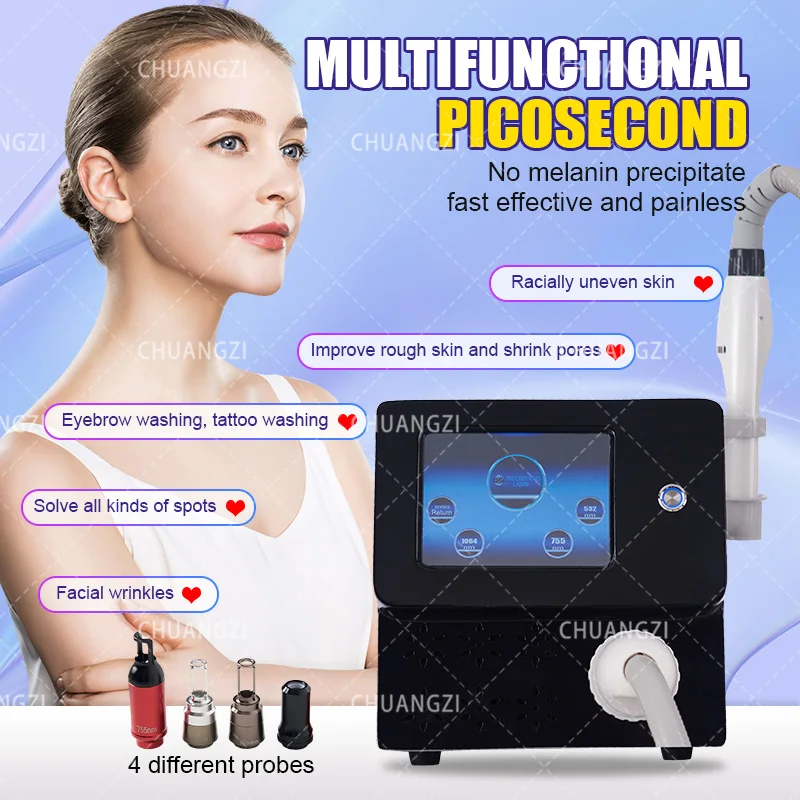 Picoseconds Laser Nd Yag Q-switch Tattoo Removal Machine 532 755 1064 1320nm Pico Laser Eyebrow Wrinkle Removal Device