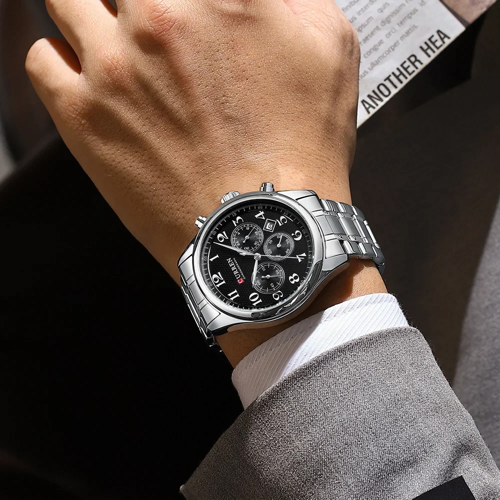 CURREN Watches For Men 8466 New Business Stainless Steel Quartz Watches Calendar Chronograph Waterproof Mens Watch Reloj Hombre