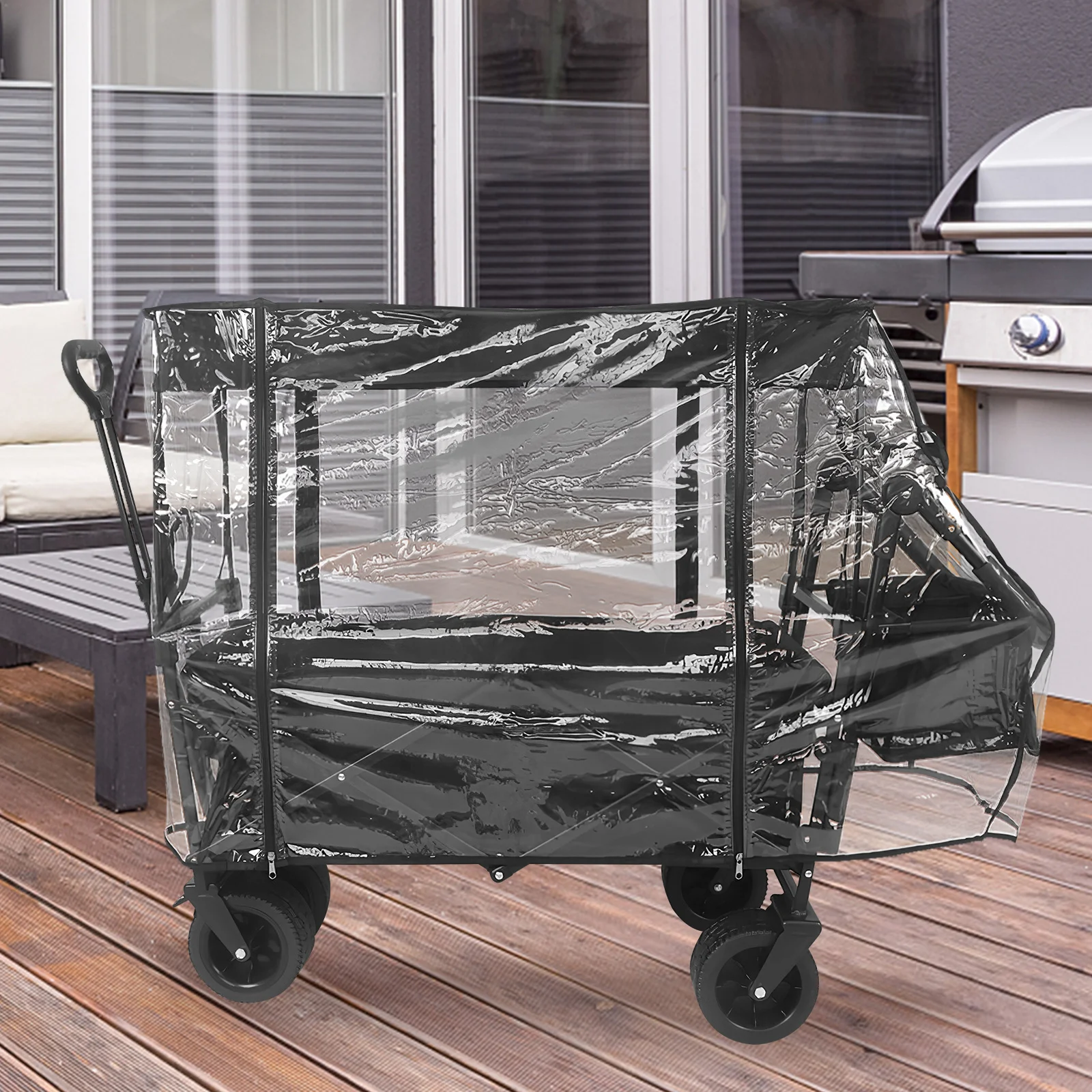 

Rain Cover for Wagon Universal Fit Waterproof Clear PVC Foldable Cover for Garden Cart Trolley Outdoor Camping Shade Canopy