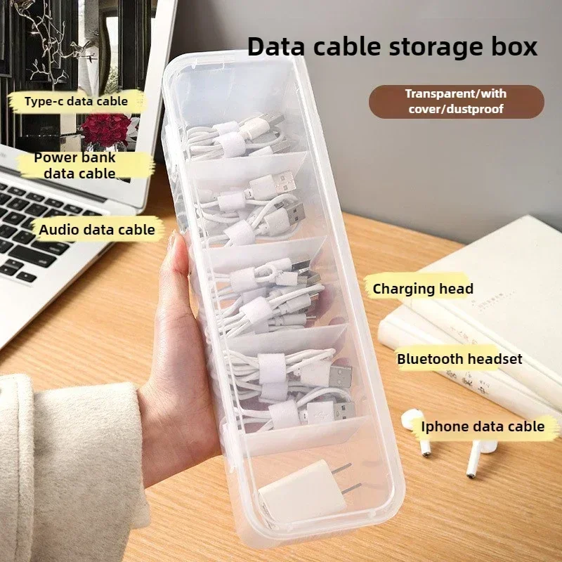 Organizador de cables de datos, caja transparente de clasificación, organizador de tarjetas a prueba de polvo con tapa, caja de colección para oficina y hogar