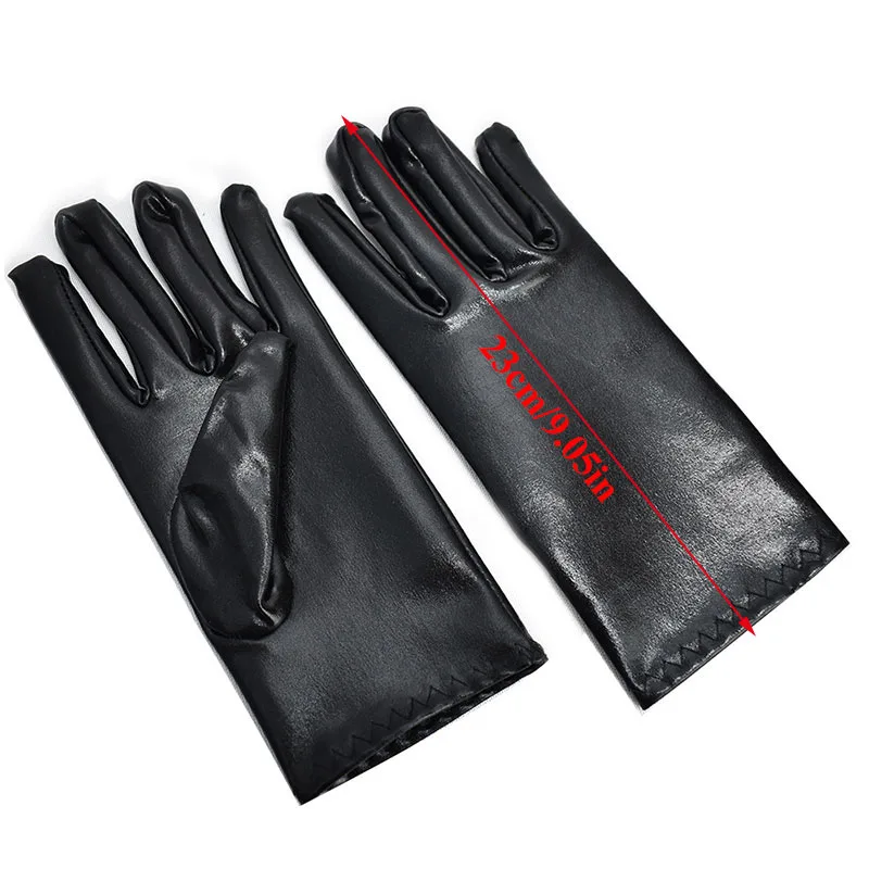 Black Patent PU Leather Long Wrist Gloves Women Sexy Cosplay Gloves Five Finger Gloves Mittens Etiquette Performance Gloves 2023