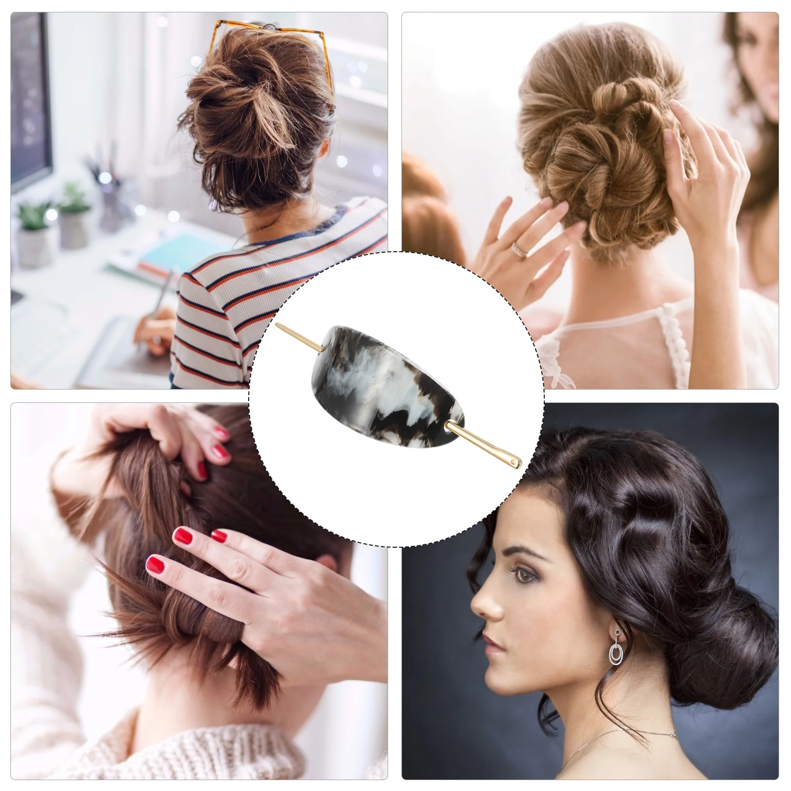

2pcs Hair Stick Fork Oval Shape Acrylic Bun Ponytail Holder For Women Daily Party Wedding Use Hairpin Styling Stick