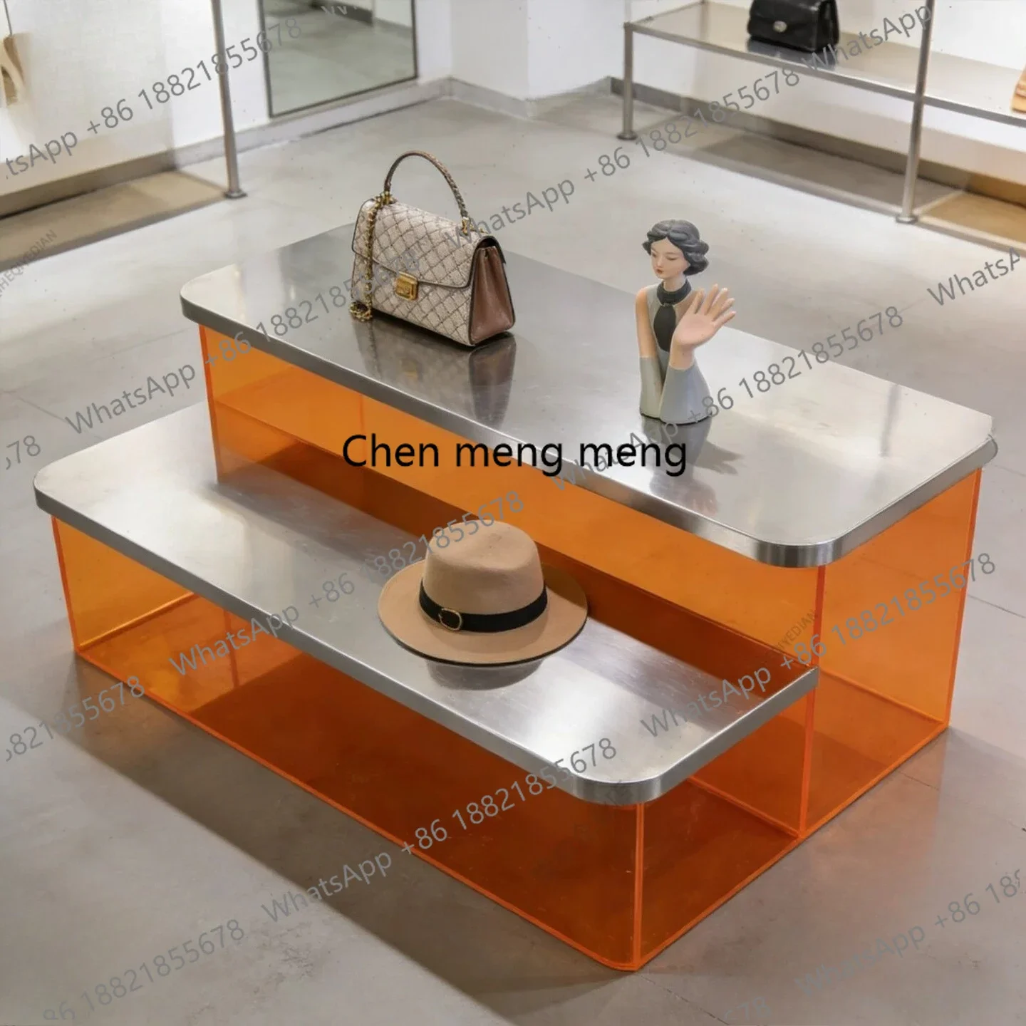 A74Clothing store Nakajima table stainless steel acrylic storage water table, jewelry display, display booth