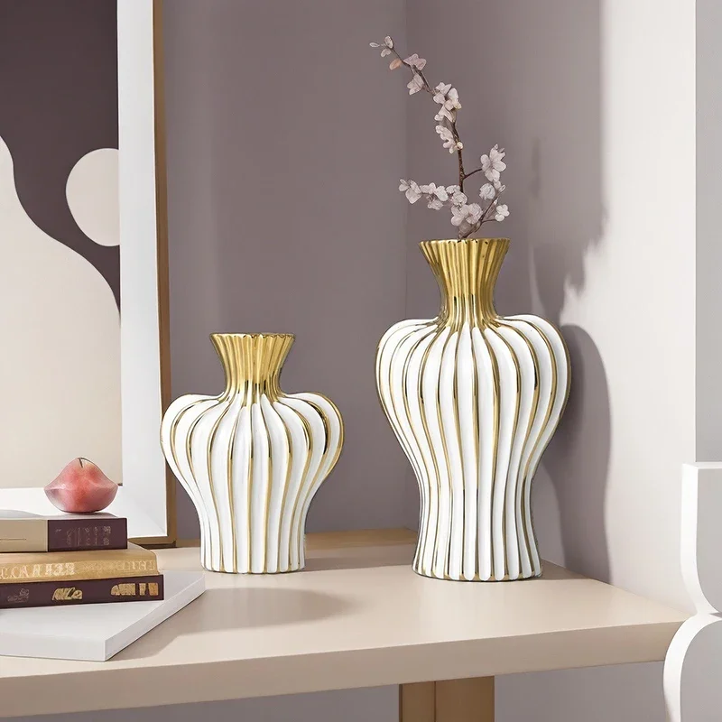 Ceramic Electroplated Vase Black Gold Artificial Flower Flower Vessel Minimalist Decorative Living Room Office Home Decorations