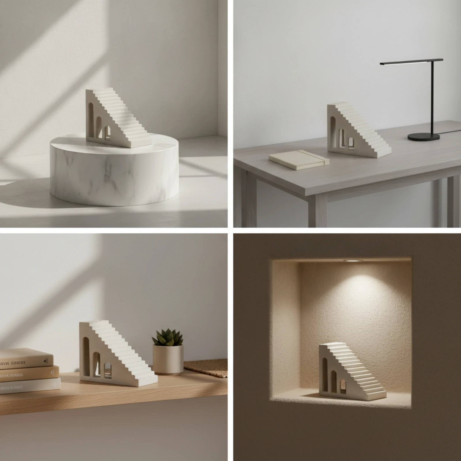 Architectural Sculpture Matte Staircase Sculpture Architectural Statue Beige Tabletop Ornament Resin for Minimalists, Bookshelf