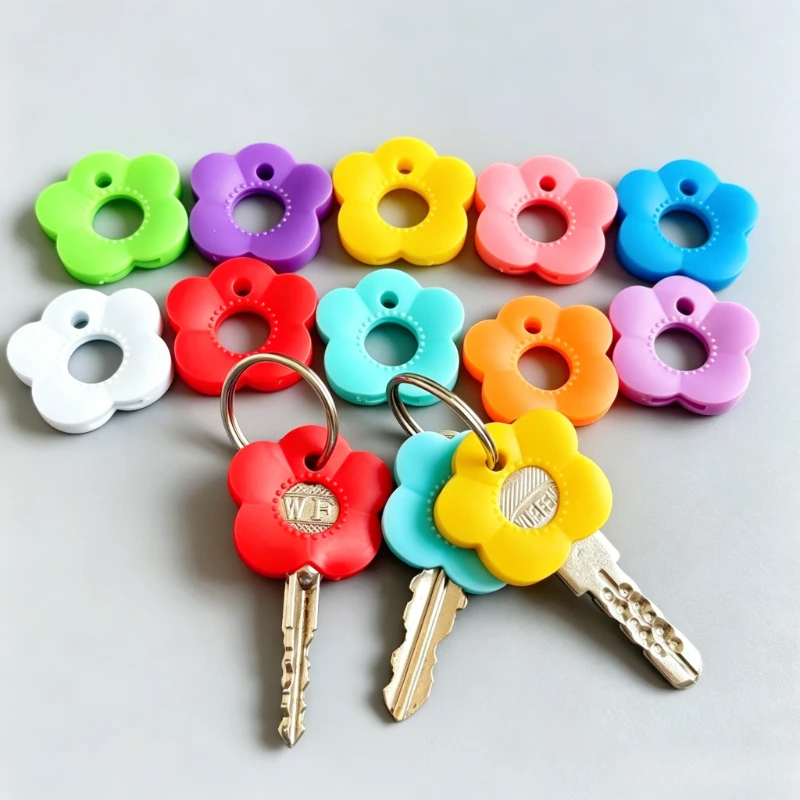 Silicone Flower Key Caps Mixed Color Coded Covers with Mark Label Easy Install Key Organizer for Home Office & Party Gift