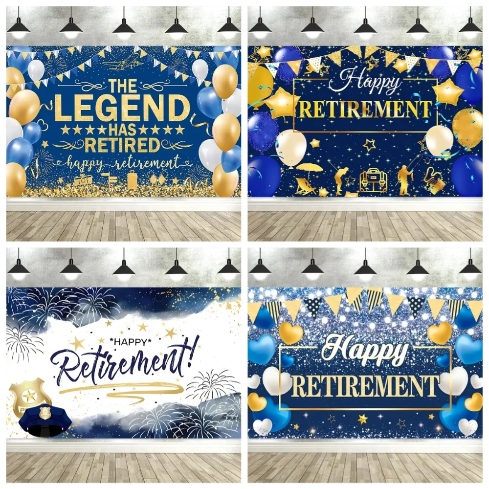 

Royal Blue Retirement Happy Banner Background, Male and Female Retirement Farewell Party Decoration Photography Background Props