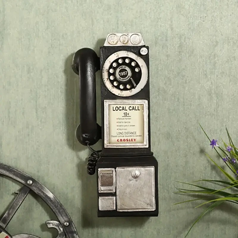 

Retro Resin Dial Pay Phone Model Vintage Booth Telephone Figurine Home Decoration Ornament for Cafe Bar Crafts Ornaments telefon