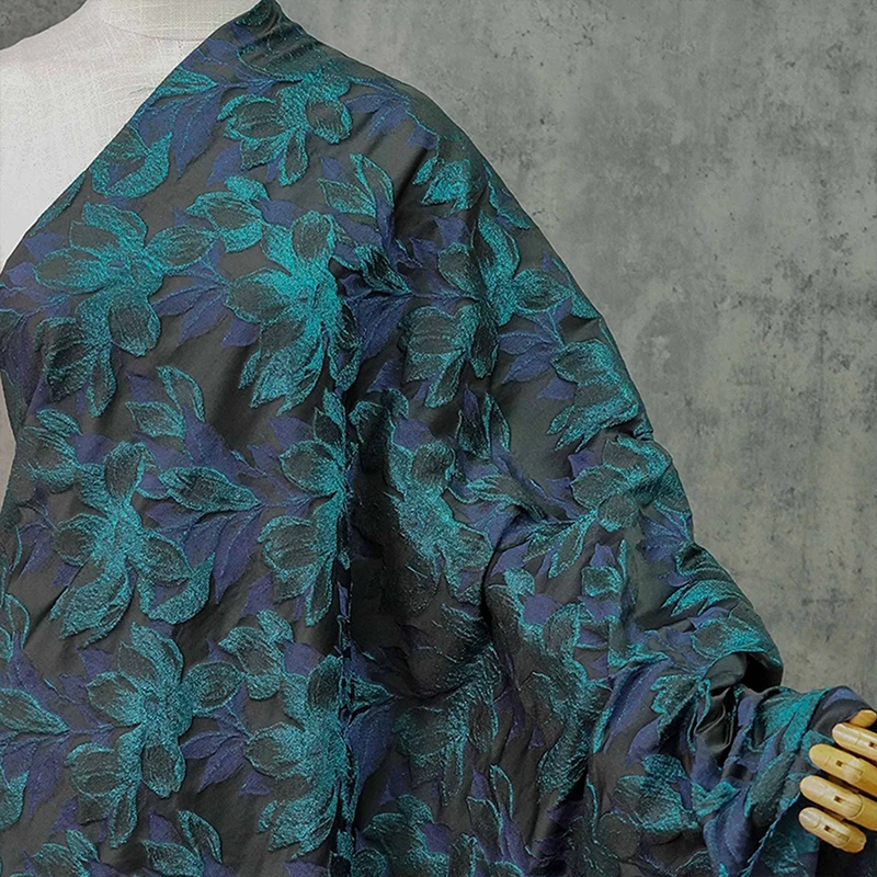 1m 3D Embossed Magnolia Jacquard Woven Fabric European Style Retro Brocade Fabric for Dresses Coats Blazers DIY Sewing