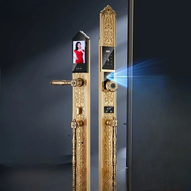 3D facial recognition American fingerprint lock visual cat eye double door copper door smart lock