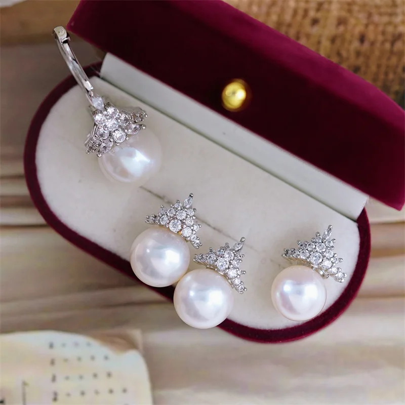 

Ice Queen S925 AAAA++++ 9-10mm Round Natural Akoya White Pearl Earring Pendant ring set925S...