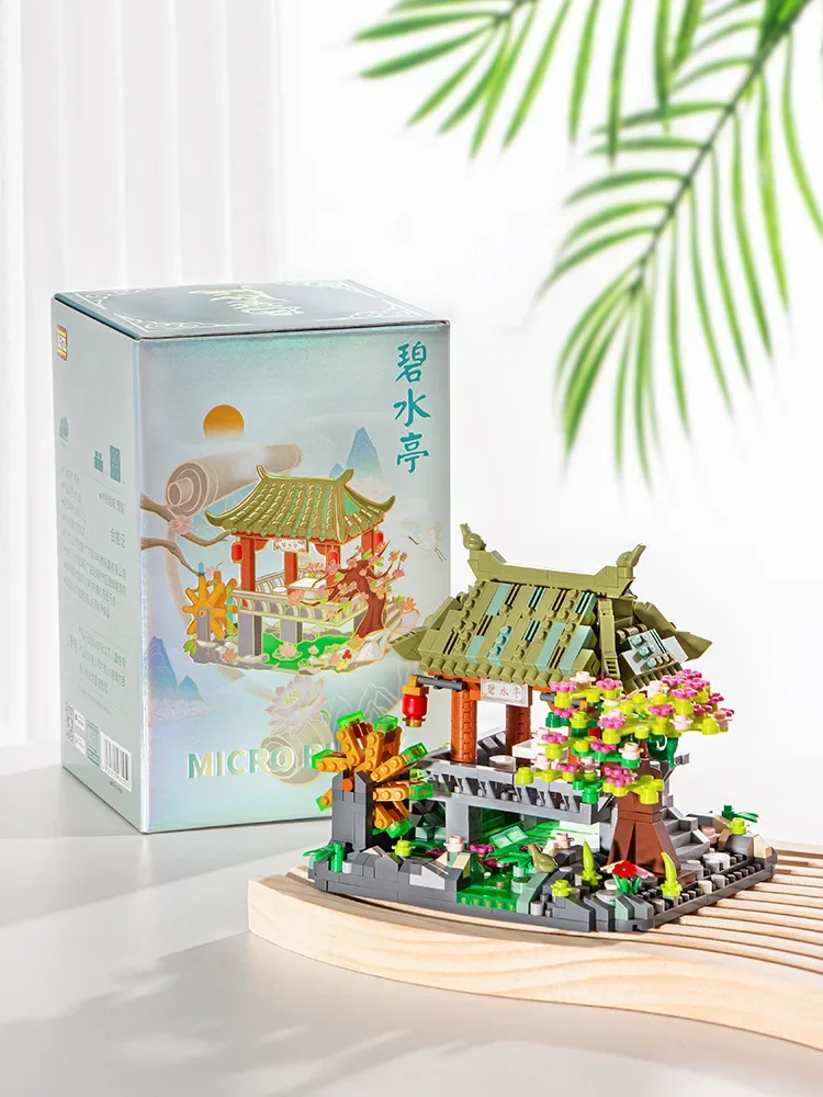 LOZ Small Particle Green Water Pavilion Chinese Style Model Building Blocks Decoration Antique Building Tide Play Toys for Gifts