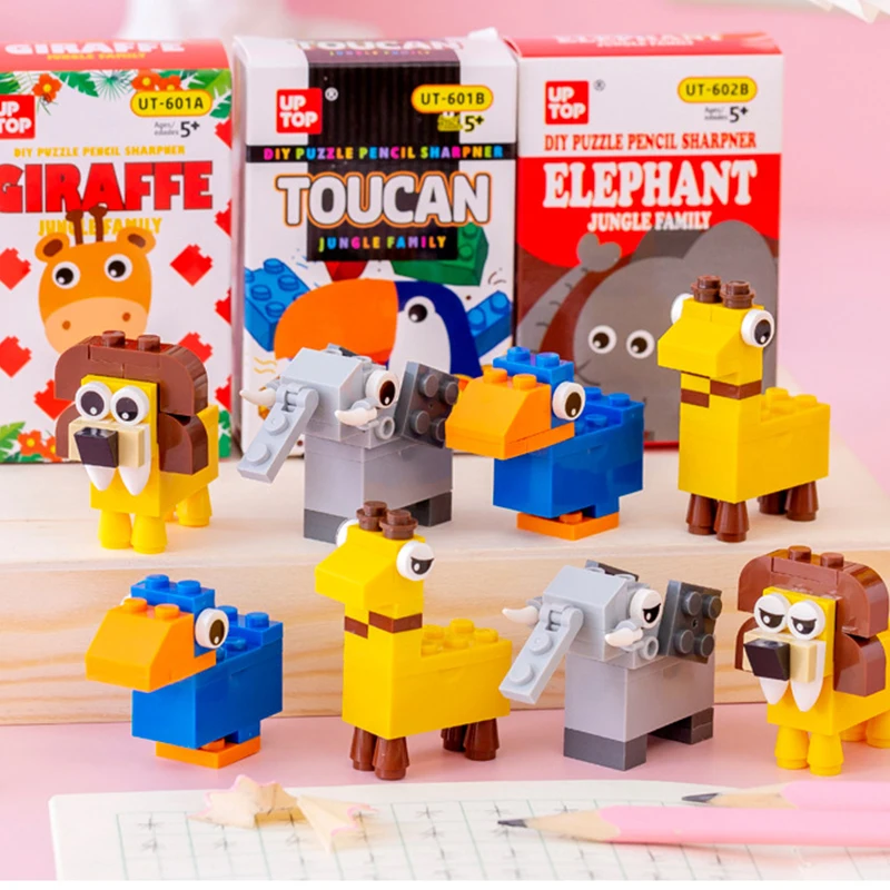 DIY Cartoon Building Block Pencil Sharpener Student Creative Puzzle Assembled