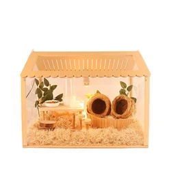 Hamster Wood Cage Habitat Exercise Toy Mice Rat Habitat Nesting Villa Breathable for Guinea Pig Gerbils Rutin Chicken Hideaway