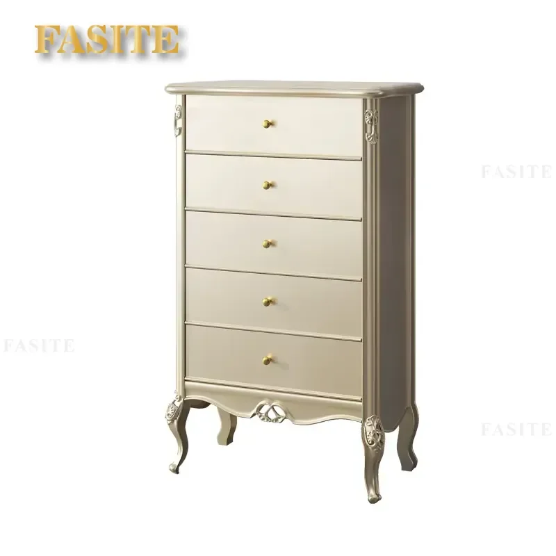 H416 American Light Luxury Style Solid Wood Carved Chest of Drawer Home Furniture Four Drawers champagne Gold Cabinet