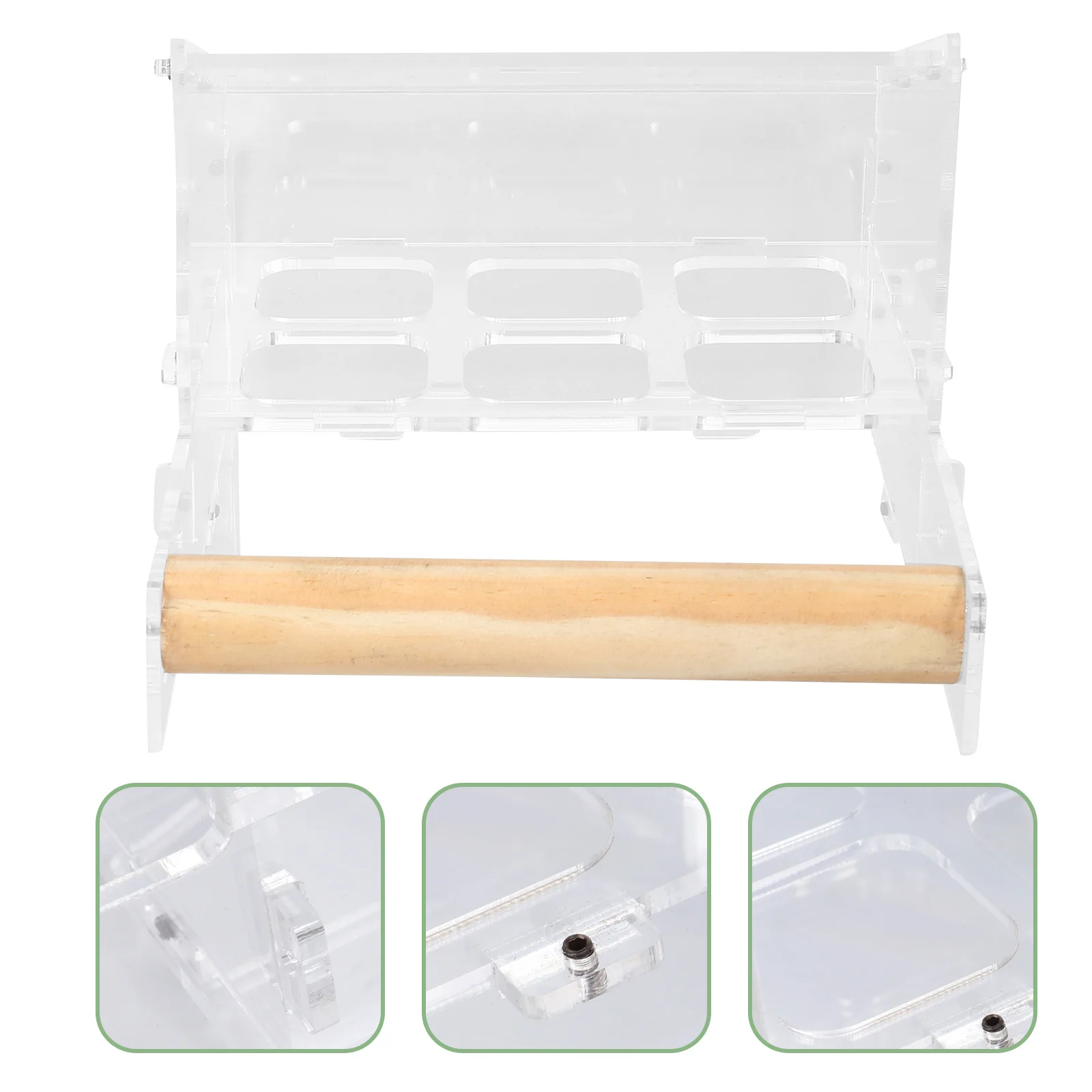 

6-Grids Acrylic Bird Feeder Hanging Parrot Food Box Cage Accessory with Perch Stand for Foraging and Feeding Pet Parrots