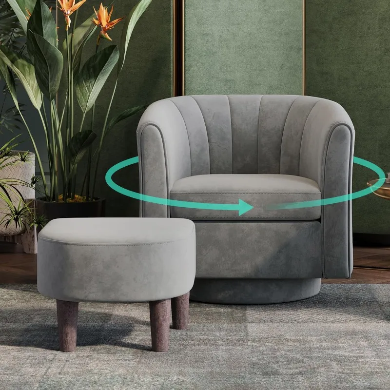 

Swivel Accent Chair Ottoman Set: Velvet Small Barrel Chair with Foot Rest, Modern Reading Chair Upholstered Armchair with