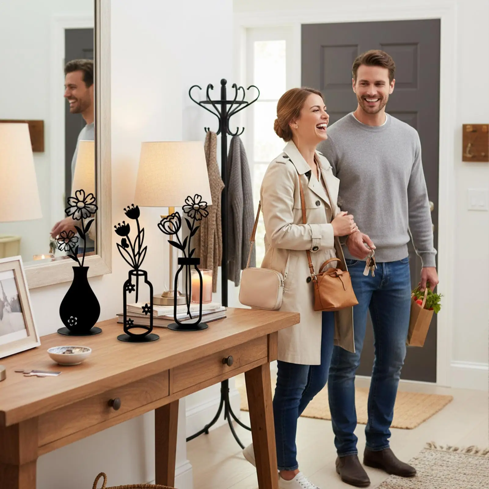 花瓶装飾-3-ピース-鉄製美的彫像-ウォールアート-テーブル花瓶-ホームデコレーション-寝室-リビングルーム-キッチン-ファームハウス-アパート用