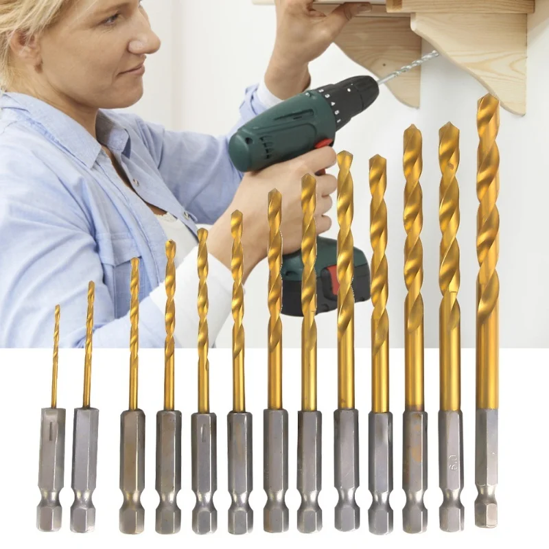 

13 шт., набор сверл из быстрорежущей стали с шестигранным хвостовиком 1/4 дюйма, 1,5-6,5 мм для дерева, пластика, металла