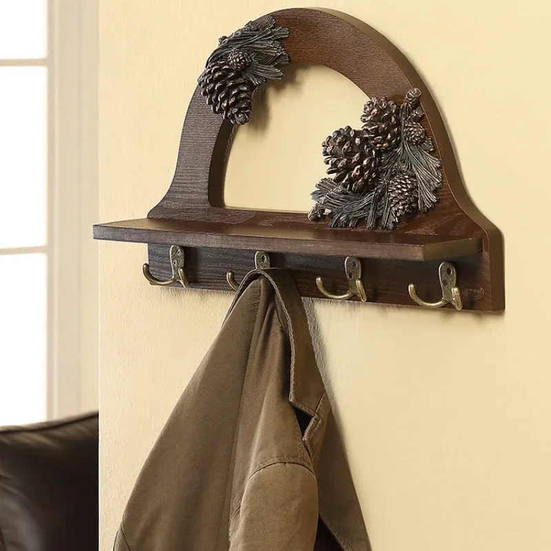 

Creative American European style clothes rack wooden shelf hook wall hanging layer shelf layer board wall shelf