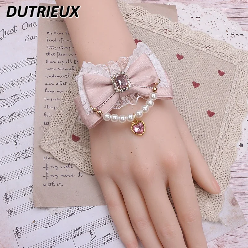 

Japanese Handmade Lolita Original Sweet Mine Ornament Bracelet Women Sweet Cute Bow Lace Beaded Bracelet Girls Bracelets