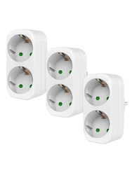 Pack of 3 Multiple Sockets without Cable, Double Plug for Socket, 4000 W Portable Wall Plate Sockets, Adapter Plug 2 Way,White