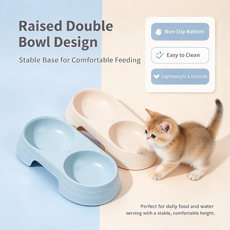 Elevated Pet Feeder Bowl Anti Tip Large Capacity Double Food Water Bowl for Cat Dog Kitten Puppy Easy-Clean Pet Feeder Dishes ﻿