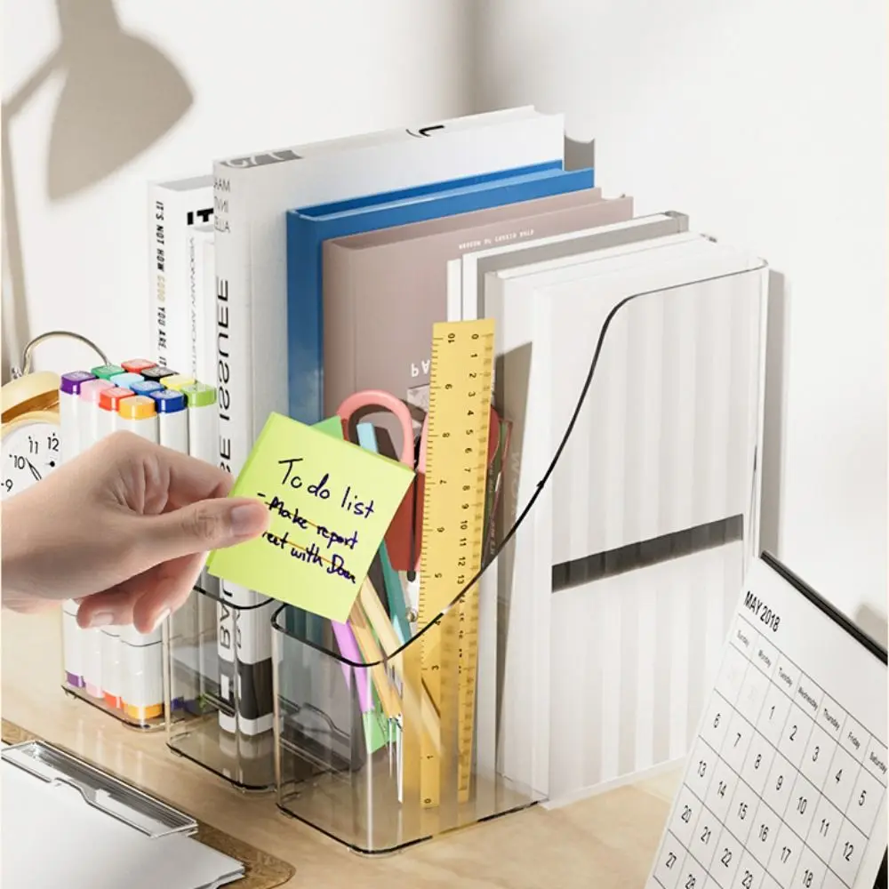 

New Transparent Vertical Magazine Rack Single Slot Minimalist A4 Storage Filing Box PET Paper File Organizer Desktop Supplies