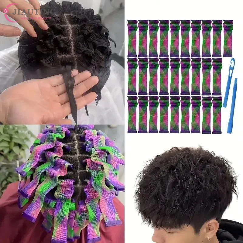 18/28Pcs Magic Heatless Water Wave Hair Curler Texture Automatic Rolling Bar Hair Styling Wave Forming Iron Hair Texturing Tool