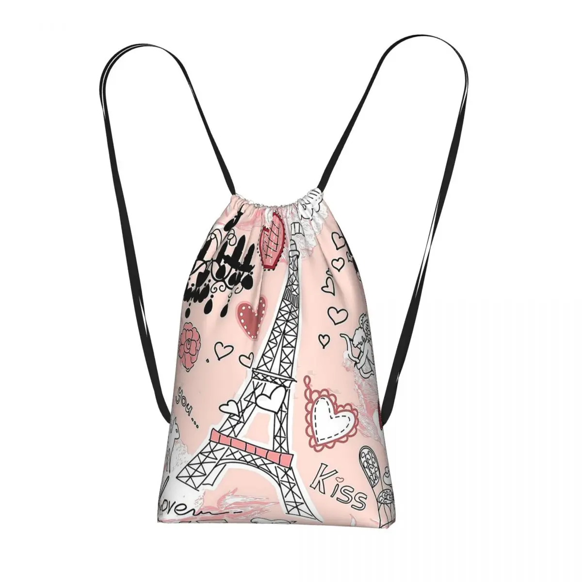 Romantic Paris Eiffel Tower Design Backpacks Multi-function Drawstring Bundle Pocket Sundries Bag Book Bags for Travel School