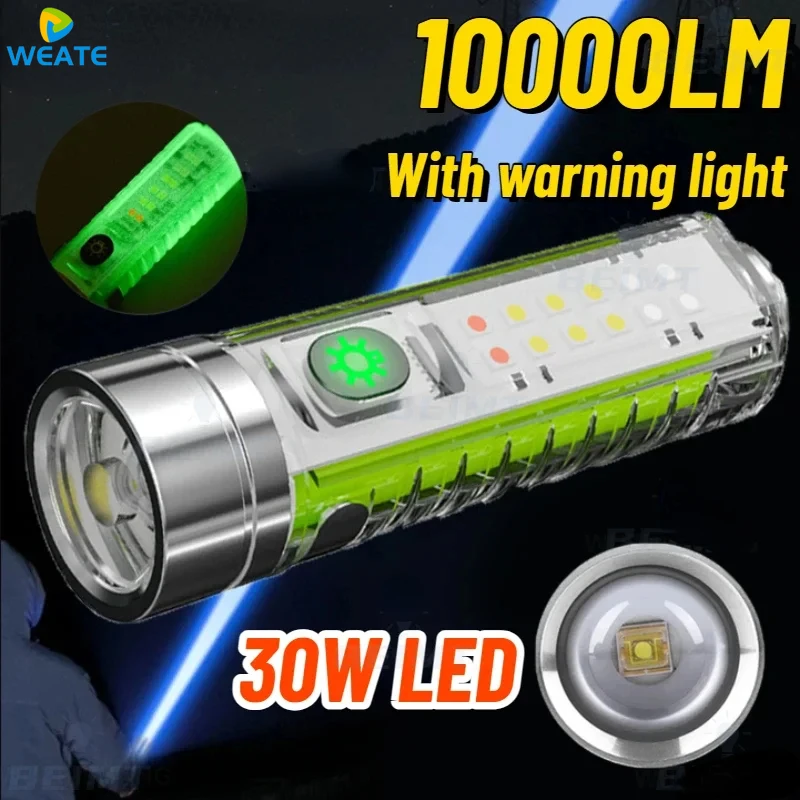 

30W LED 10000LM Super Bright LED Flashlight with White/red/blue/purple Side Light and Strong Magnets Lighting for 1500 Meters