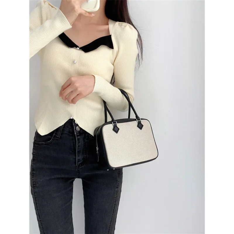 Versatile Female Square Handbags Contrast Color Casual Commute Shoulder Packs Lightweight Leisure Lady Messenger Bag