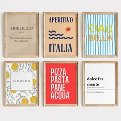 Canvas Painting La Dolce Vita Lemon Poster Print Nordic Italian Aperitivo Pizza Pasta Food Quote Wall Art Kitchen Room Decor