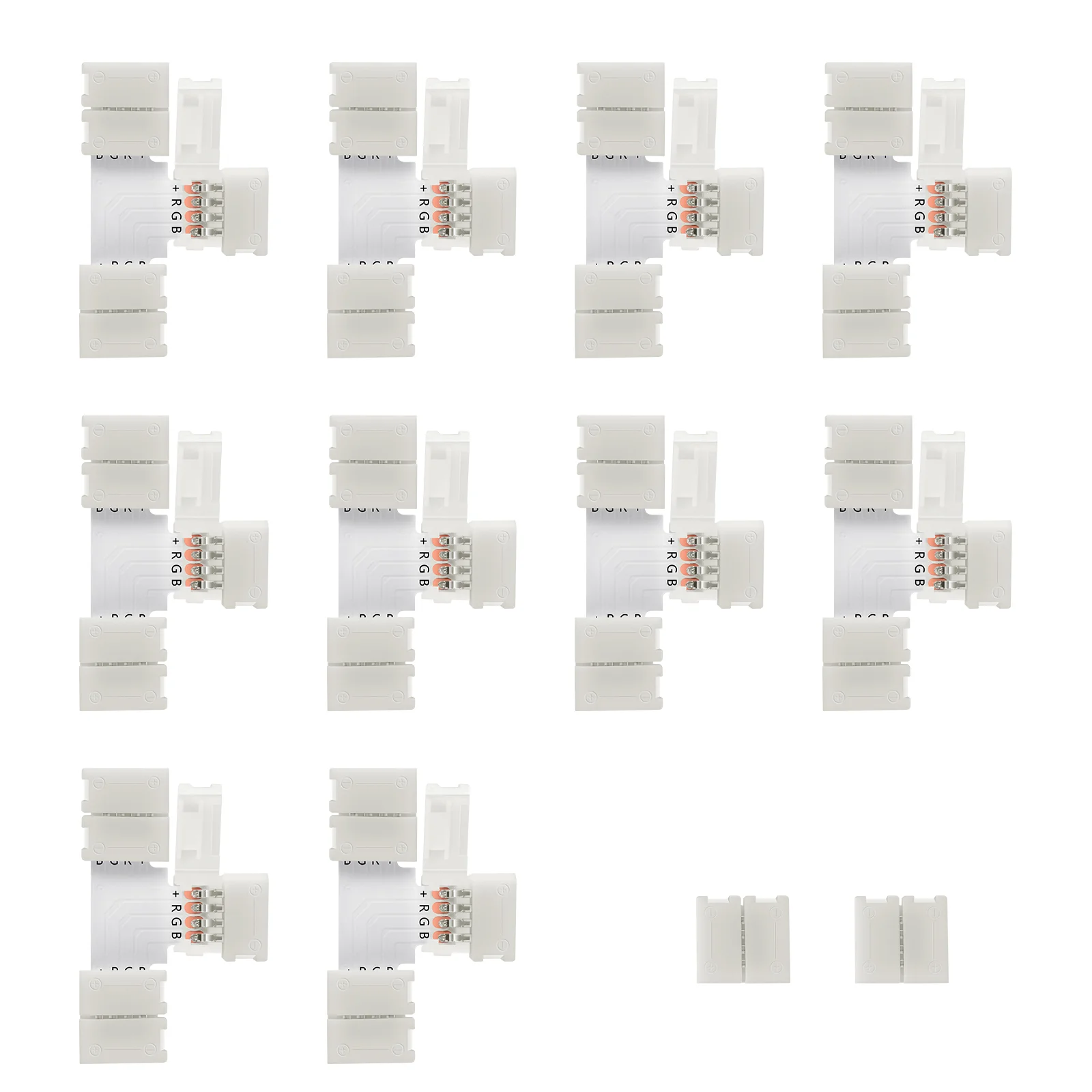 

LEDMOMO 10pcs T Shape LED Connectors Solderless 4-Pin Strip Lights Adapter with 5050 RGB 2pcs Clips