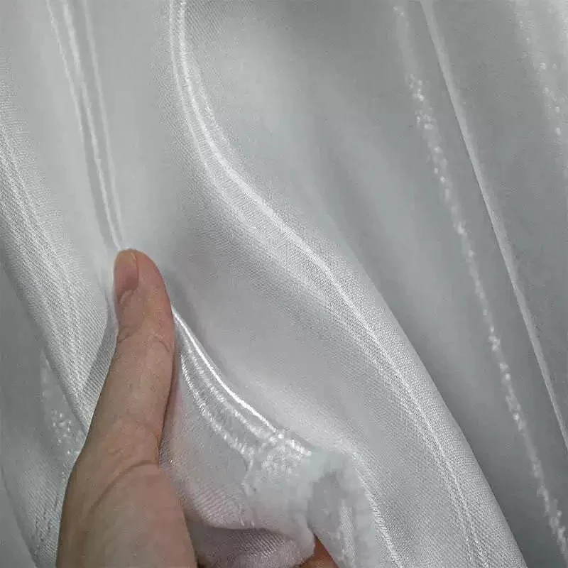

White stiff thick crystal glossy satin liquid metal fabric sewn jacket pants dress designer fabric for sewing