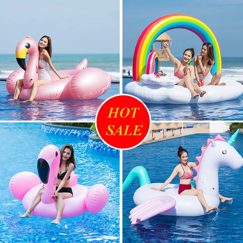 Oversized Inflatable Adult Pool Mattresses Flamingo Donuts Multiplayer Ride-on Water Beach Party Floating Bed Baby Swimming Ring