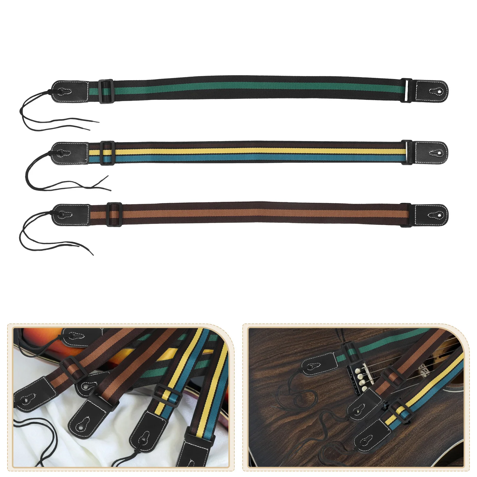 

3Pcs Durable Polyester Guitar Straps Wide Adjustable Length Vintage Style Acoustic Electric Bass Ukulele Accessories