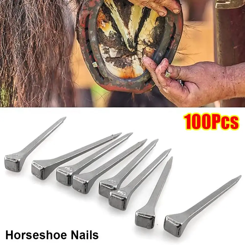 100 Uds. Durable E2/E3/E4/E5/E6/E7/E8 clavos de herradura reparación de arnés de acero clavos para zapatos de caballo clavos para pezuñas equipo deportivo ecuestre