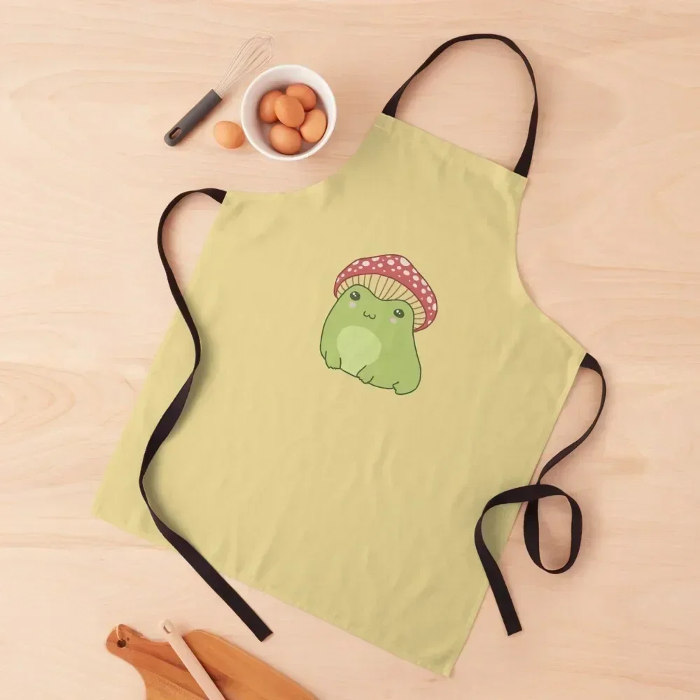 Kawaii Frog with Toadstool Mushroom Hat - Cottagecore Aesthetic Forg - Amanita Muscaria Toadstool Lover - Edgy Kidcore Alt Apron