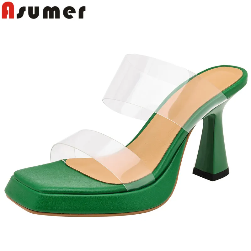 

ASUMER New Transparent Synthetic Summer Woman Slippers 2024 Thick High Heels Platform Slippers Top Sale Ladies Party Shoes