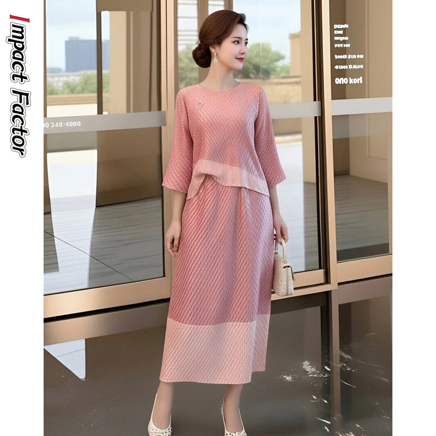 

Miyake Pleated Clothes Black Casual Suit Women's New High-end Loose T-shirt Top Skirt Loose Two-piece Set