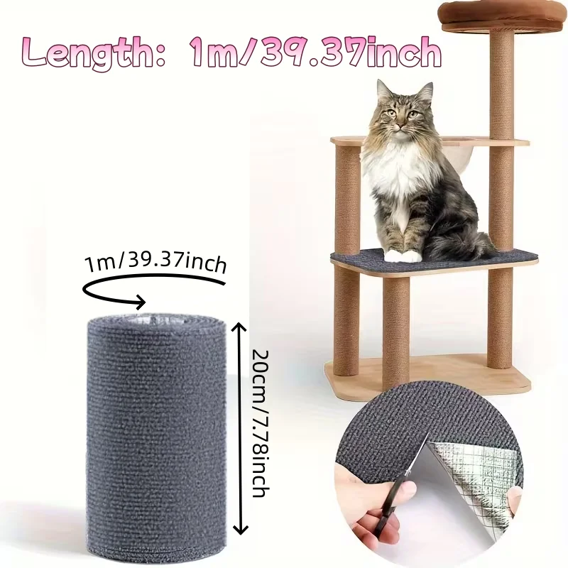 20cmX100cm Cat Self-Adhesive Scraper Board, Cat Trimmable Carpet, Cat Scraper, Furniture, Sofa, Corner, Indoor Sofa Wall Panel