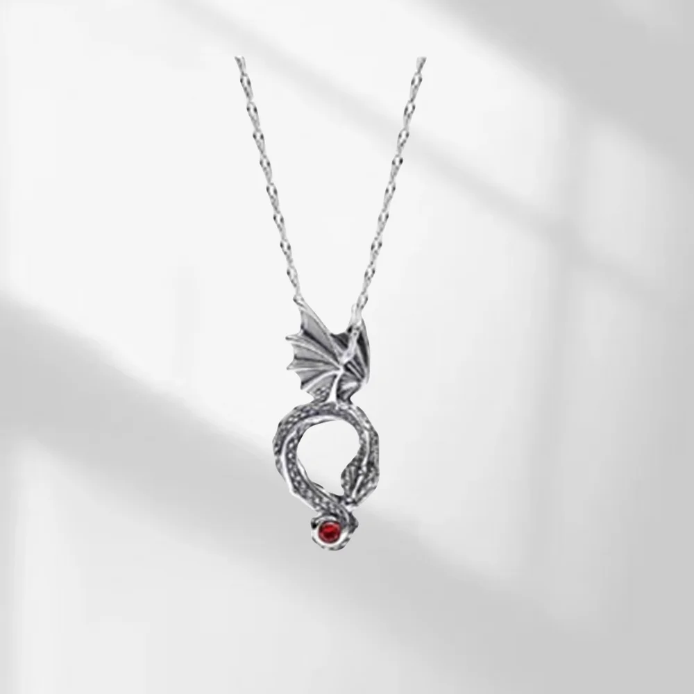 Hot selling 925 silver plated red crystal heart-shaped necklace, romantic and personalized dragon creative birthday party gift