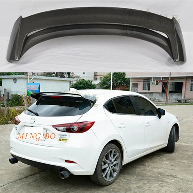 

FOR Mazda 3 AXELA Hatchback 2014 2015 2016 2017 Real Carbon Fiber FRP Rear Roof Double Layer Spoiler