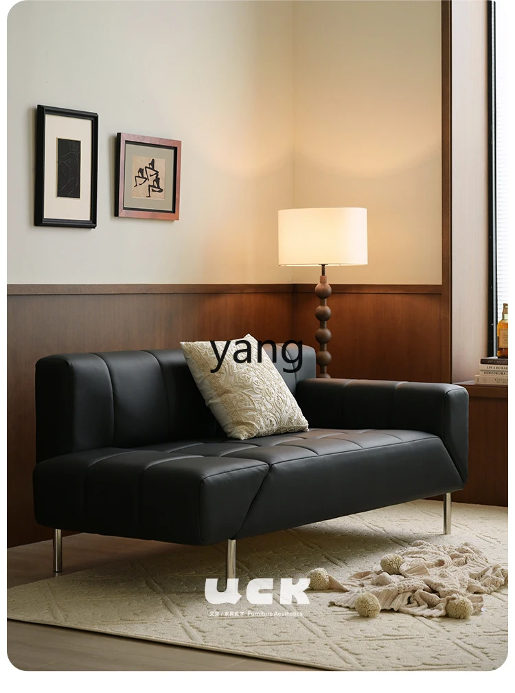 Yjq, Retro Style Simple Living Room Sofa Bed Dual-Use Small Apartment Armrest Rotating Leather Sofa