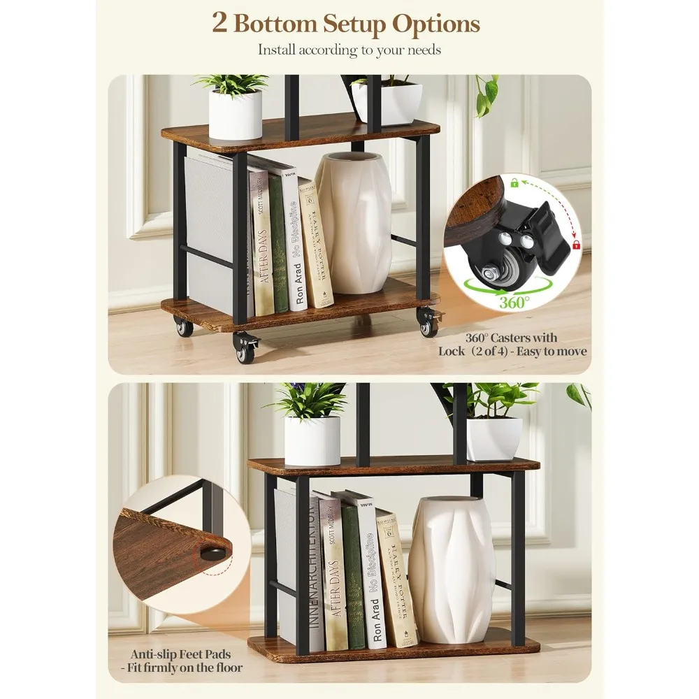 Soporte alto para plantas de interior con ruedas y luces de cultivo, 64 de altura, metal de varios niveles para iluminar plantas de esquina