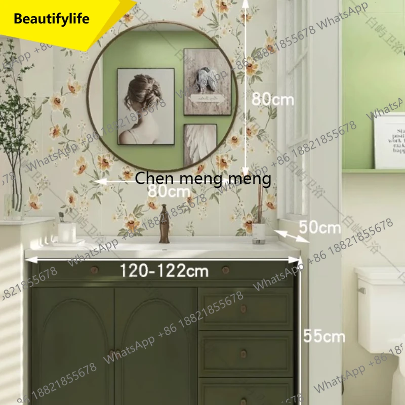 A17 Natural Green Bathroom Cabinet Shelf Wood Drawers Vintage Bathroom Cabinets Makeup Mirror Mobili Per Bagno Bathroom Furn